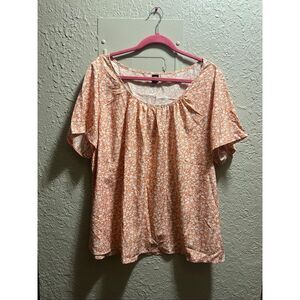 Shein Curve Orange Floral Blouse Woman’s Size 2XL